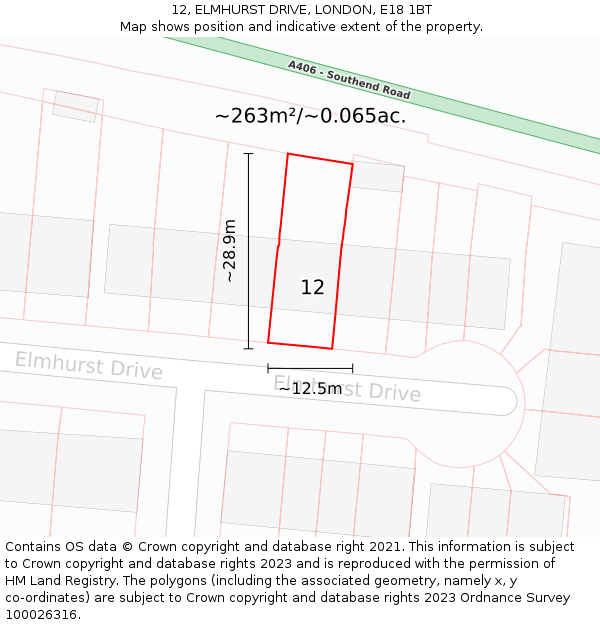 12, ELMHURST DRIVE, LONDON, E18 1BT: Plot and title map