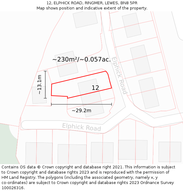 12, ELPHICK ROAD, RINGMER, LEWES, BN8 5PR: Plot and title map