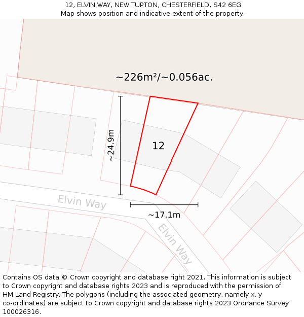 12, ELVIN WAY, NEW TUPTON, CHESTERFIELD, S42 6EG: Plot and title map