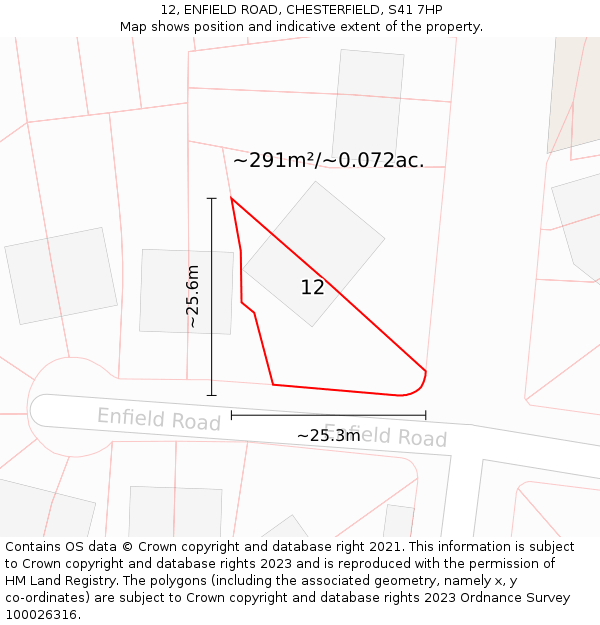 12, ENFIELD ROAD, CHESTERFIELD, S41 7HP: Plot and title map