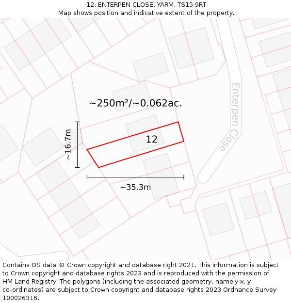 12, ENTERPEN CLOSE, YARM, TS15 9RT: Plot and title map