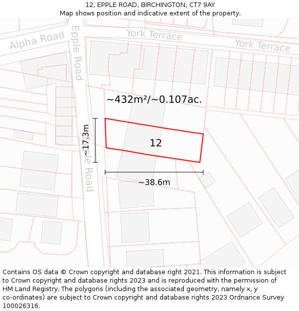 12, EPPLE ROAD, BIRCHINGTON, CT7 9AY: Plot and title map