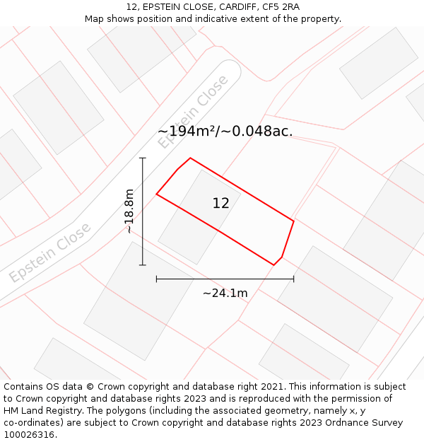 12, EPSTEIN CLOSE, CARDIFF, CF5 2RA: Plot and title map