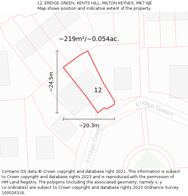 12, ERIDGE GREEN, KENTS HILL, MILTON KEYNES, MK7 6JE: Plot and title map