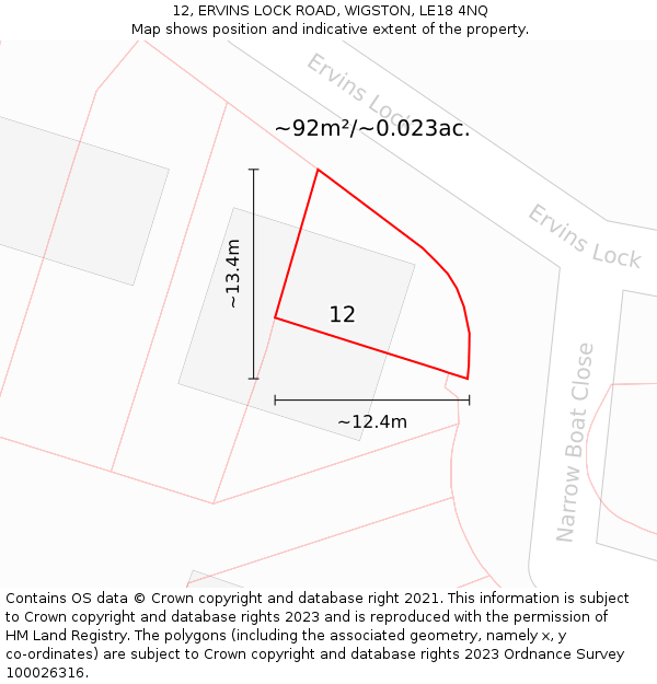 12, ERVINS LOCK ROAD, WIGSTON, LE18 4NQ: Plot and title map