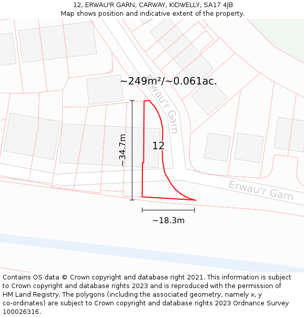 12, ERWAU'R GARN, CARWAY, KIDWELLY, SA17 4JB: Plot and title map