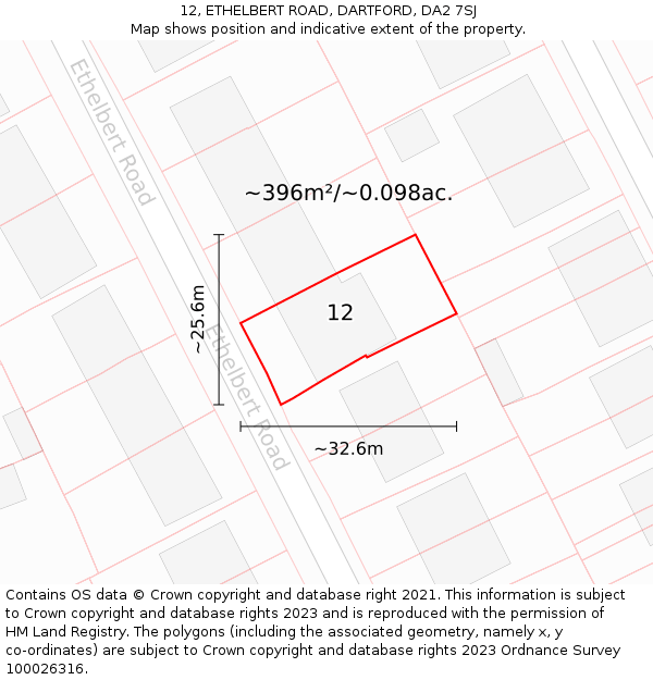 12, ETHELBERT ROAD, DARTFORD, DA2 7SJ: Plot and title map