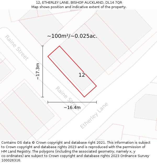 12, ETHERLEY LANE, BISHOP AUCKLAND, DL14 7QR: Plot and title map