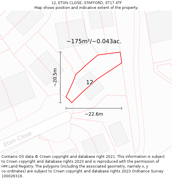 12, ETON CLOSE, STAFFORD, ST17 4TF: Plot and title map