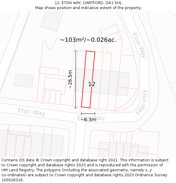 12, ETON WAY, DARTFORD, DA1 5HL: Plot and title map