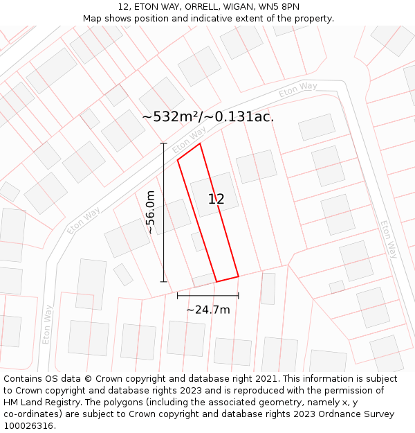 12, ETON WAY, ORRELL, WIGAN, WN5 8PN: Plot and title map