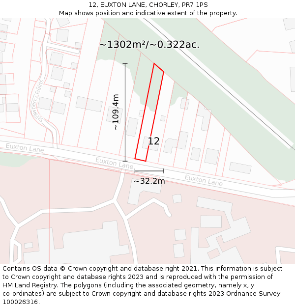 12, EUXTON LANE, CHORLEY, PR7 1PS: Plot and title map