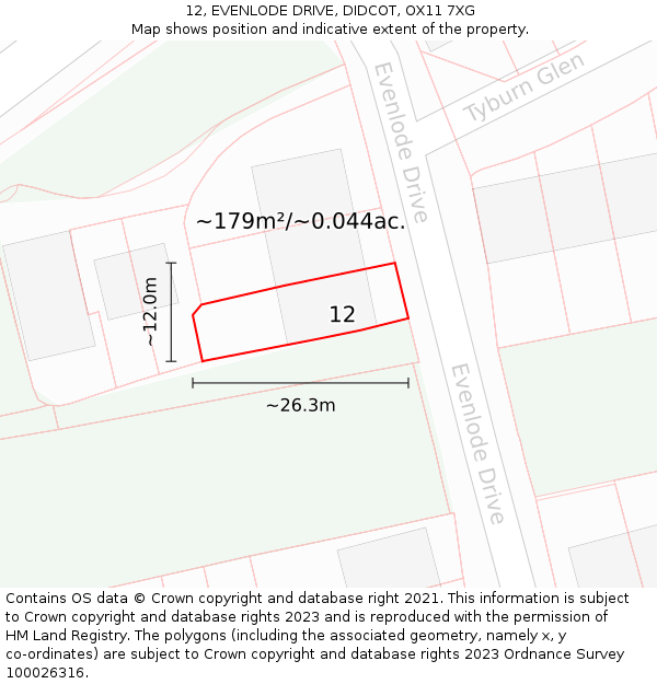 12, EVENLODE DRIVE, DIDCOT, OX11 7XG: Plot and title map