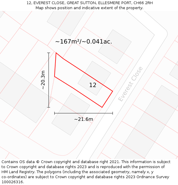 12, EVEREST CLOSE, GREAT SUTTON, ELLESMERE PORT, CH66 2RH: Plot and title map