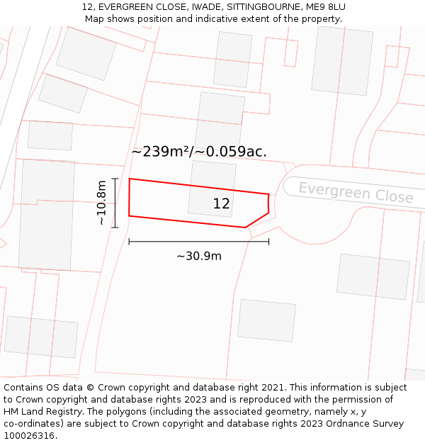 12, EVERGREEN CLOSE, IWADE, SITTINGBOURNE, ME9 8LU: Plot and title map