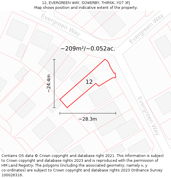 12, EVERGREEN WAY, SOWERBY, THIRSK, YO7 3FJ: Plot and title map