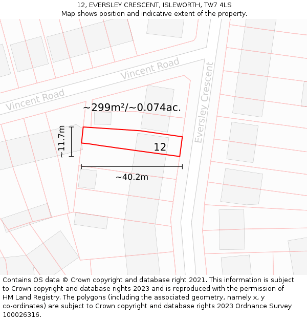12, EVERSLEY CRESCENT, ISLEWORTH, TW7 4LS: Plot and title map