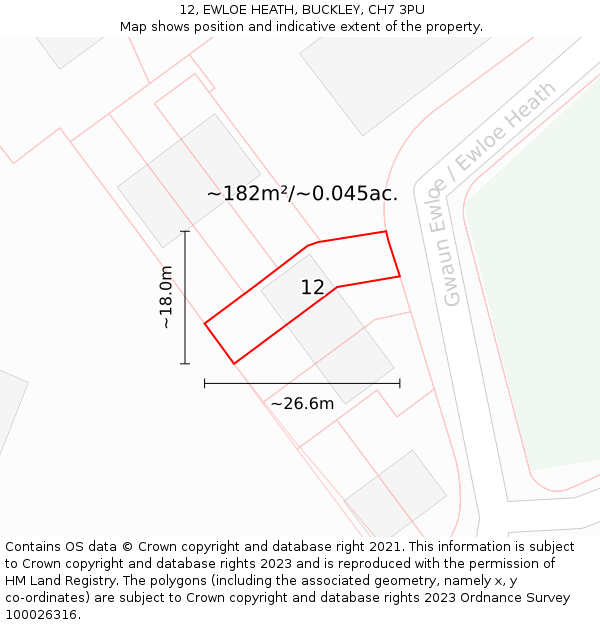 12, EWLOE HEATH, BUCKLEY, CH7 3PU: Plot and title map