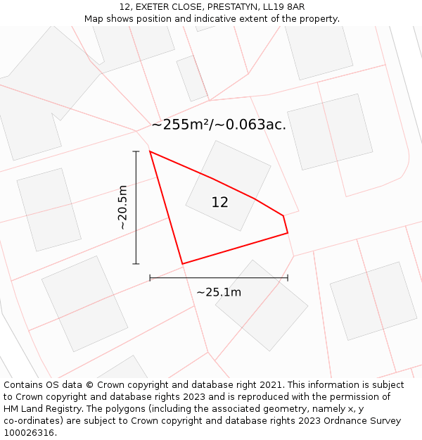 12, EXETER CLOSE, PRESTATYN, LL19 8AR: Plot and title map