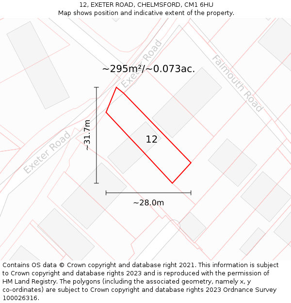 12, EXETER ROAD, CHELMSFORD, CM1 6HU: Plot and title map