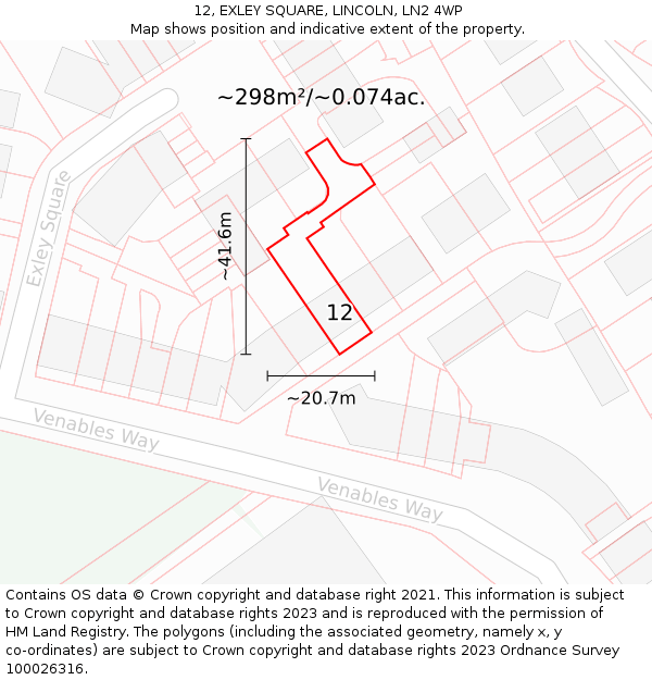 12, EXLEY SQUARE, LINCOLN, LN2 4WP: Plot and title map