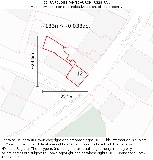 12, FAIRCLOSE, WHITCHURCH, RG28 7AN: Plot and title map