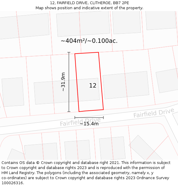 12, FAIRFIELD DRIVE, CLITHEROE, BB7 2PE: Plot and title map