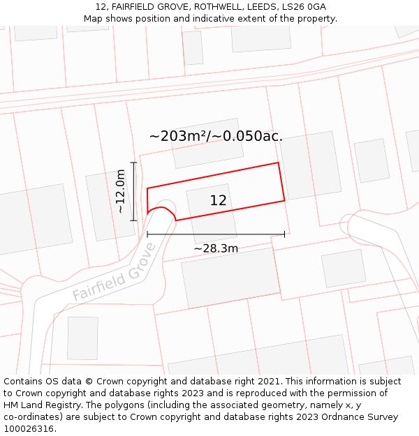 12, FAIRFIELD GROVE, ROTHWELL, LEEDS, LS26 0GA: Plot and title map