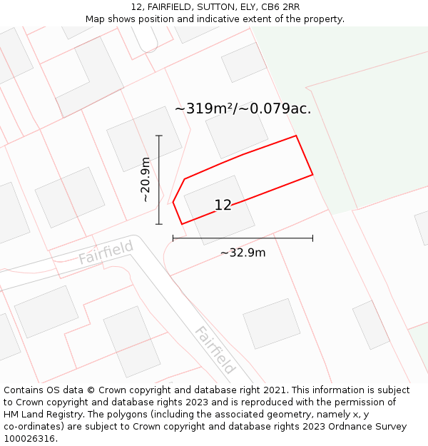 12, FAIRFIELD, SUTTON, ELY, CB6 2RR: Plot and title map