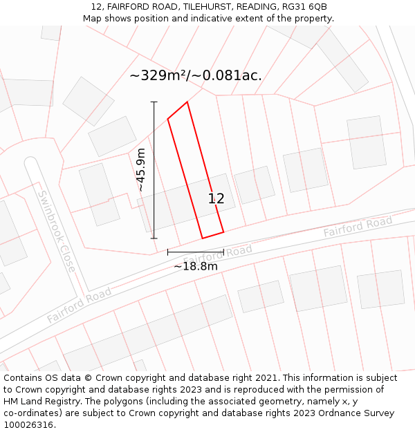 12, FAIRFORD ROAD, TILEHURST, READING, RG31 6QB: Plot and title map