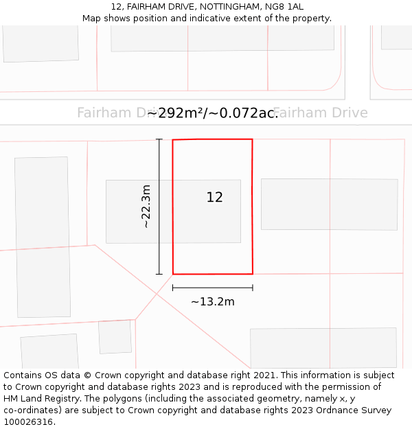 12, FAIRHAM DRIVE, NOTTINGHAM, NG8 1AL: Plot and title map