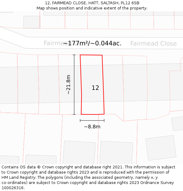 12, FAIRMEAD CLOSE, HATT, SALTASH, PL12 6SB: Plot and title map