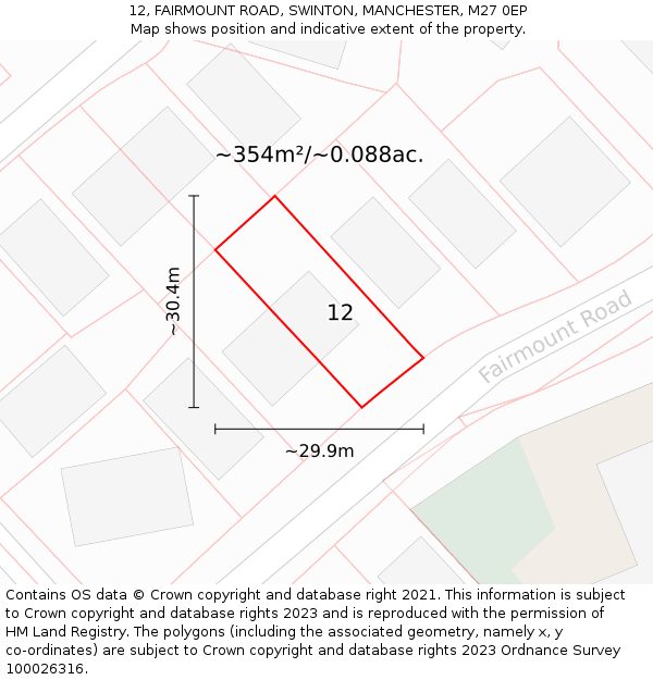 12, FAIRMOUNT ROAD, SWINTON, MANCHESTER, M27 0EP: Plot and title map