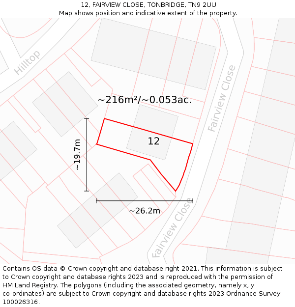 12, FAIRVIEW CLOSE, TONBRIDGE, TN9 2UU: Plot and title map