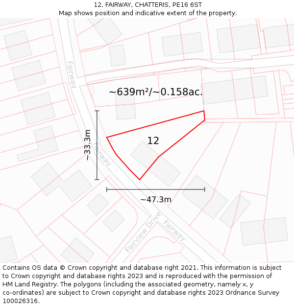 12, FAIRWAY, CHATTERIS, PE16 6ST: Plot and title map