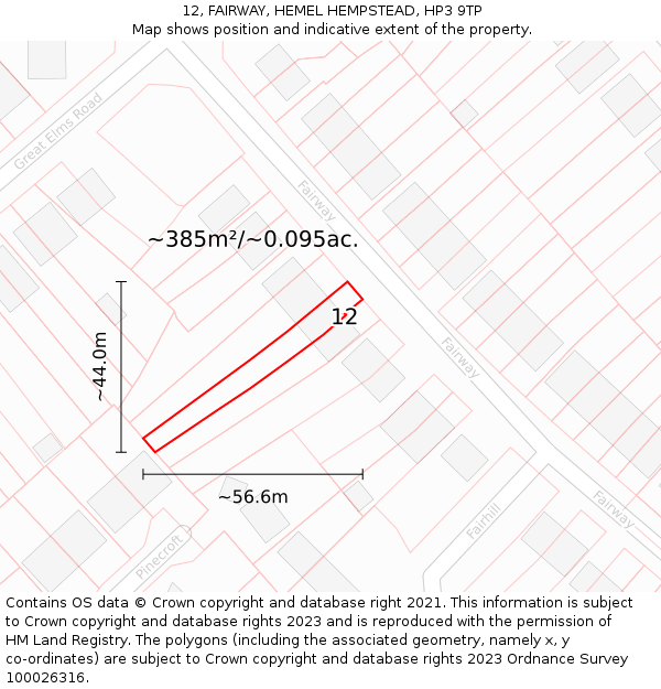 12, FAIRWAY, HEMEL HEMPSTEAD, HP3 9TP: Plot and title map