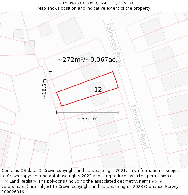 12, FAIRWOOD ROAD, CARDIFF, CF5 3QJ: Plot and title map