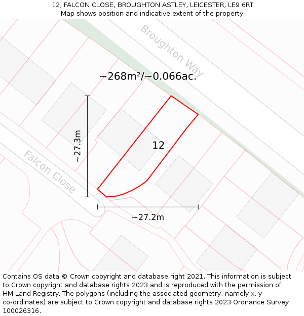 12, FALCON CLOSE, BROUGHTON ASTLEY, LEICESTER, LE9 6RT: Plot and title map