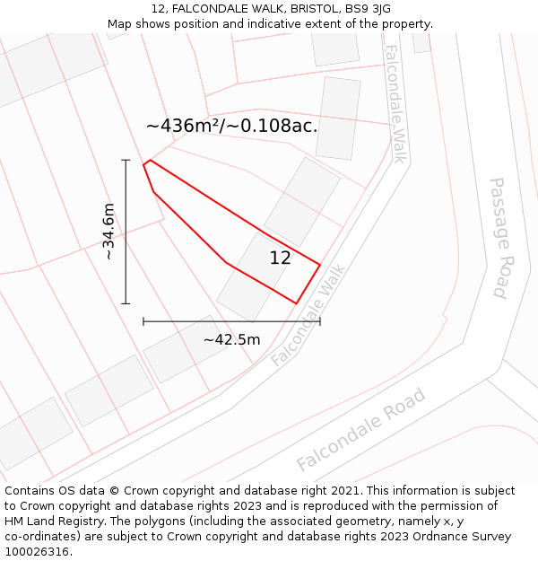 12, FALCONDALE WALK, BRISTOL, BS9 3JG: Plot and title map