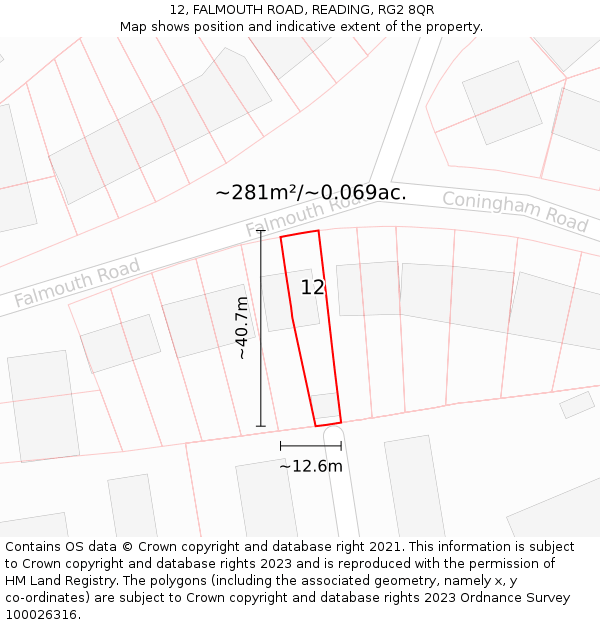 12, FALMOUTH ROAD, READING, RG2 8QR: Plot and title map