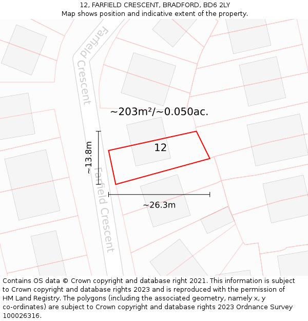 12, FARFIELD CRESCENT, BRADFORD, BD6 2LY: Plot and title map