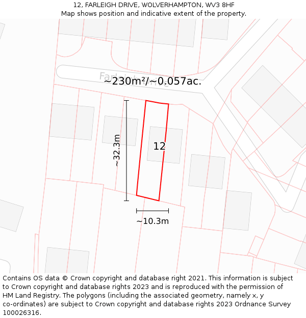 12, FARLEIGH DRIVE, WOLVERHAMPTON, WV3 8HF: Plot and title map
