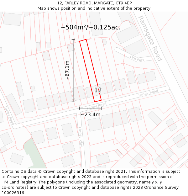 12, FARLEY ROAD, MARGATE, CT9 4EP: Plot and title map