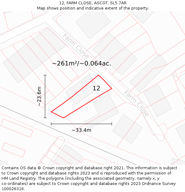 12, FARM CLOSE, ASCOT, SL5 7AR: Plot and title map