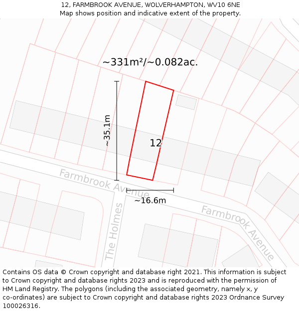 12, FARMBROOK AVENUE, WOLVERHAMPTON, WV10 6NE: Plot and title map
