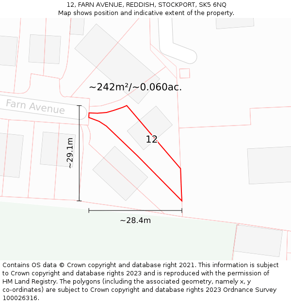 12, FARN AVENUE, REDDISH, STOCKPORT, SK5 6NQ: Plot and title map