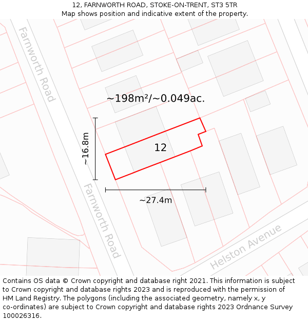 12, FARNWORTH ROAD, STOKE-ON-TRENT, ST3 5TR: Plot and title map