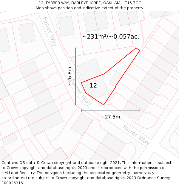 12, FARRER WAY, BARLEYTHORPE, OAKHAM, LE15 7GG: Plot and title map