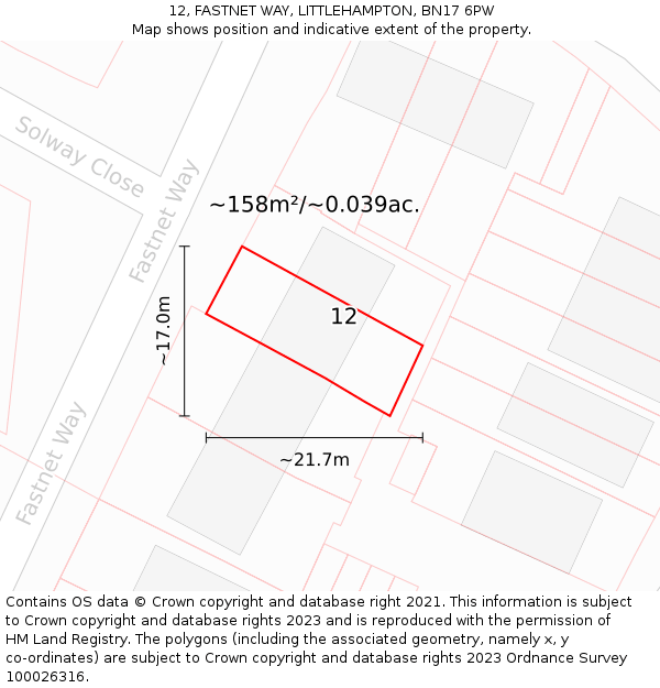 12, FASTNET WAY, LITTLEHAMPTON, BN17 6PW: Plot and title map