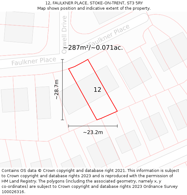 12, FAULKNER PLACE, STOKE-ON-TRENT, ST3 5RY: Plot and title map